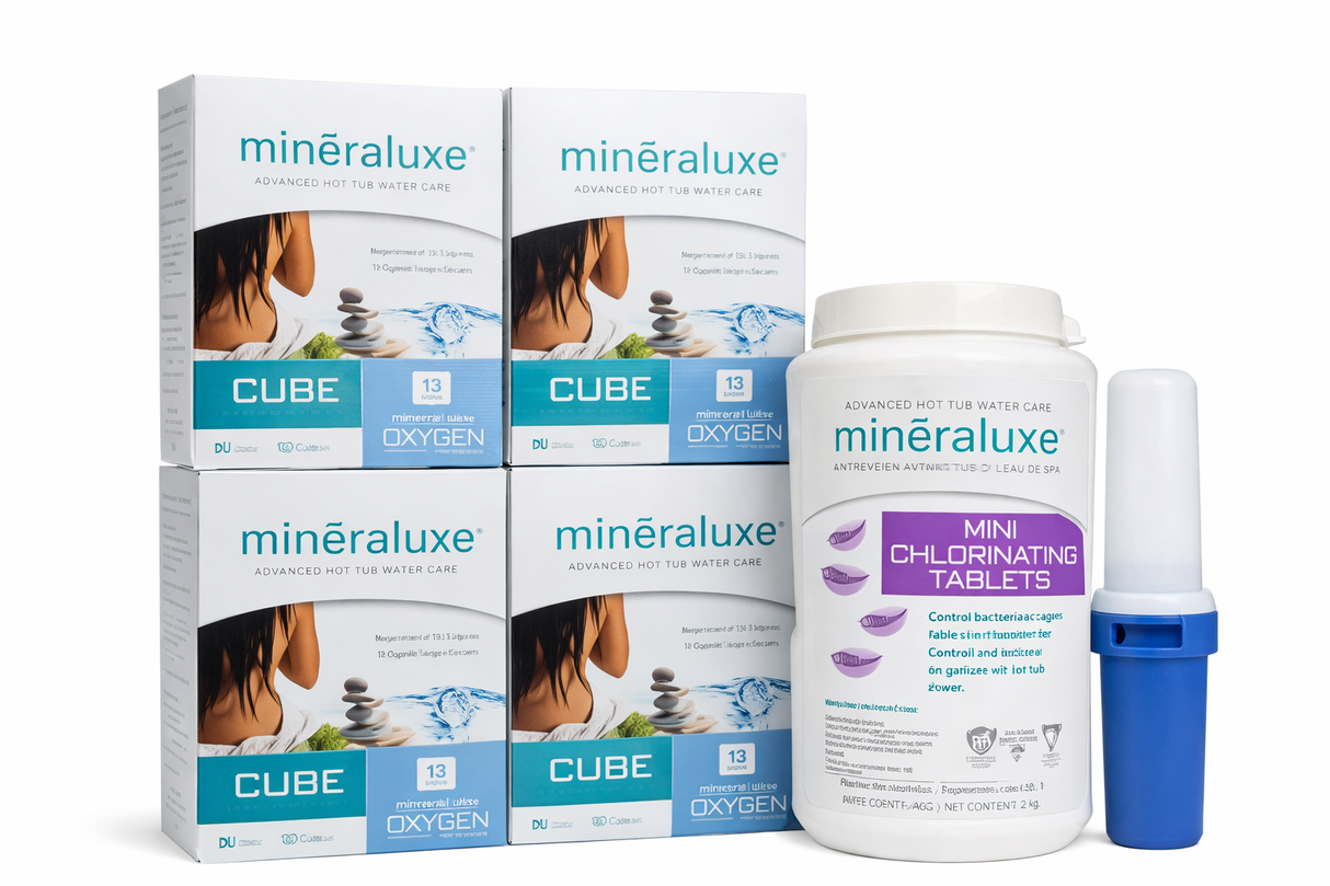 Ensemble annuel Minéraluxe Chlore pour spa – Traitement complet 12 mois avec pastilles et flotteur