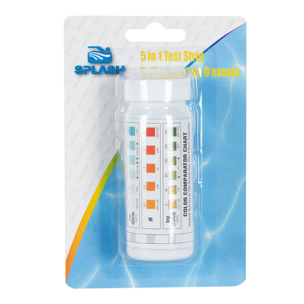Bandelettes d’analyse d’eau 5-en-1 pour piscine et spa (50 unités) – OC-51BL