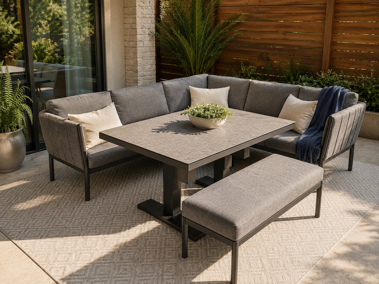 Sectionnel Hybride Solara MOSS avec Table Hydraulique Ajustable | Ensemble de Jardin 4 Morceaux
