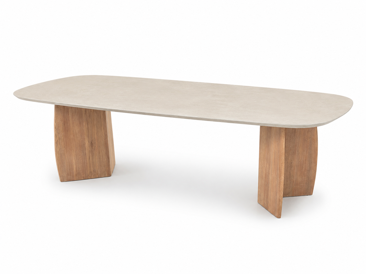 Nova 87 in Dining Table in Microcement and Teak – Atoll
