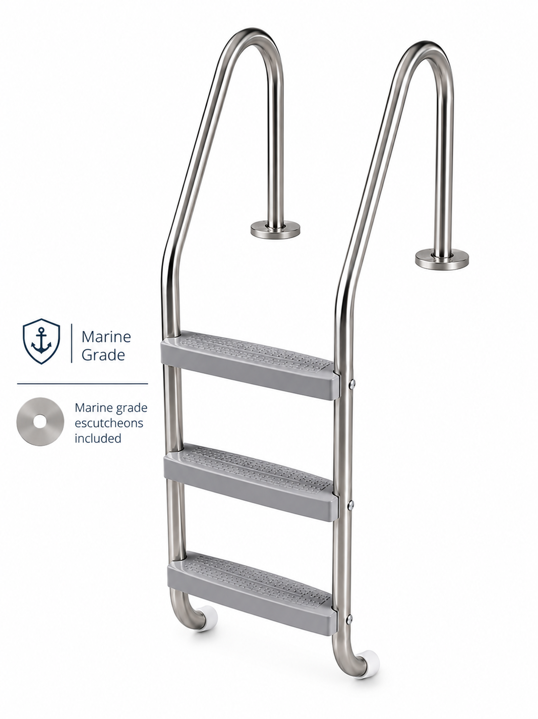 Échelle 3 marches grises pour piscine creusée Northern Stainless – Acier inoxydable de grade marin