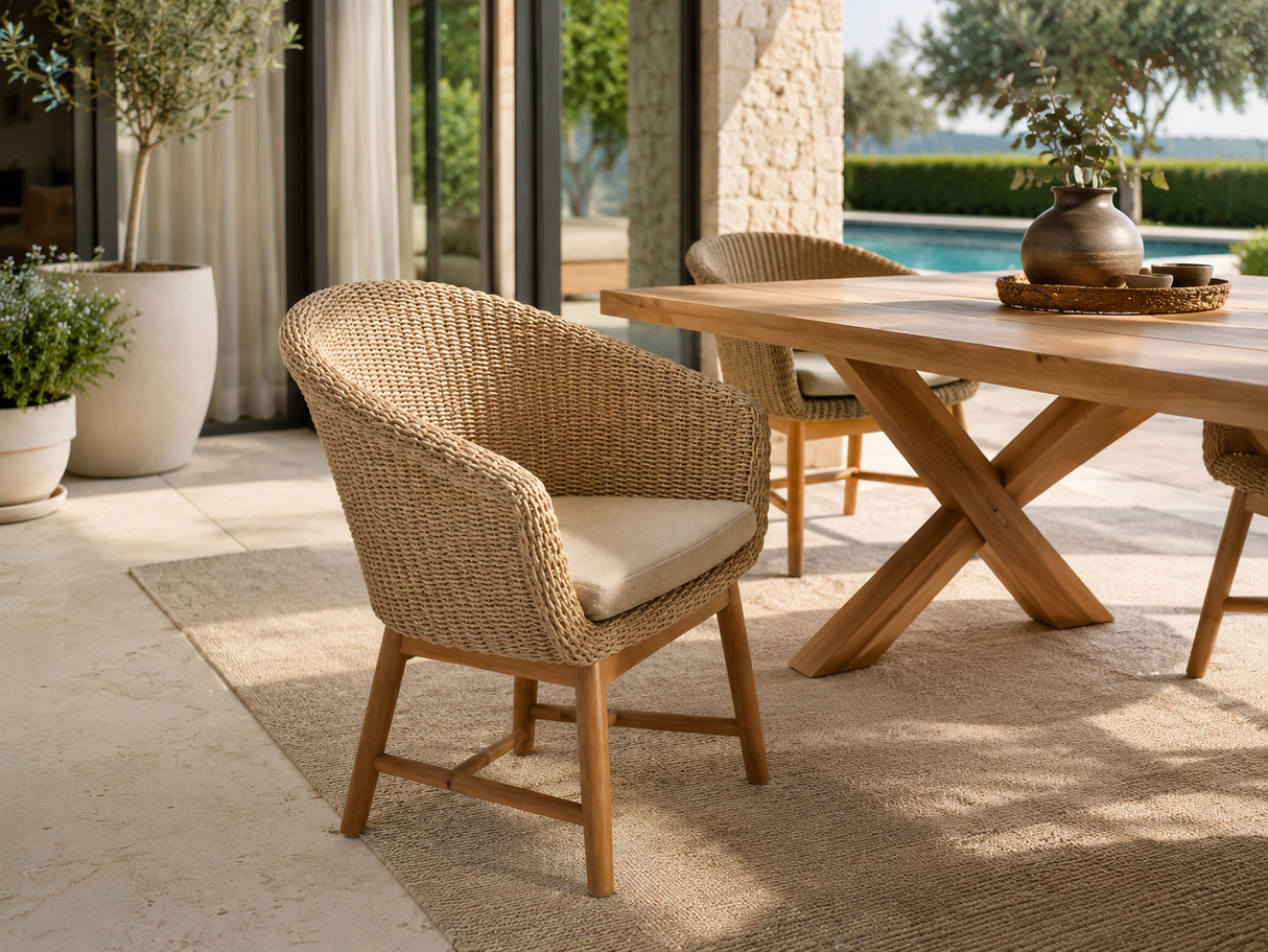 Chaise en rotin synthétique et teck par Atoll – Mobilier intérieur et extérieur