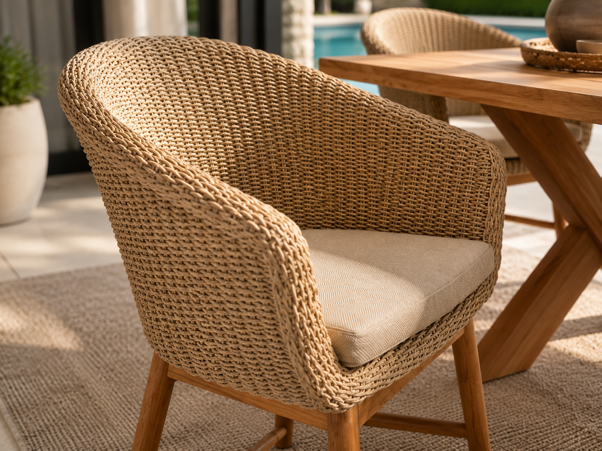 Chaise en rotin synthétique et teck par Atoll – Mobilier intérieur et extérieur