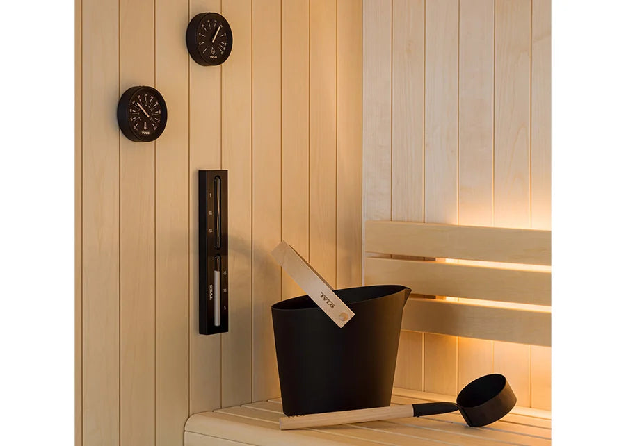 Seau de Sauna Tylö Brilliant – Aluminium Noir Mat avec Poignée en Bois