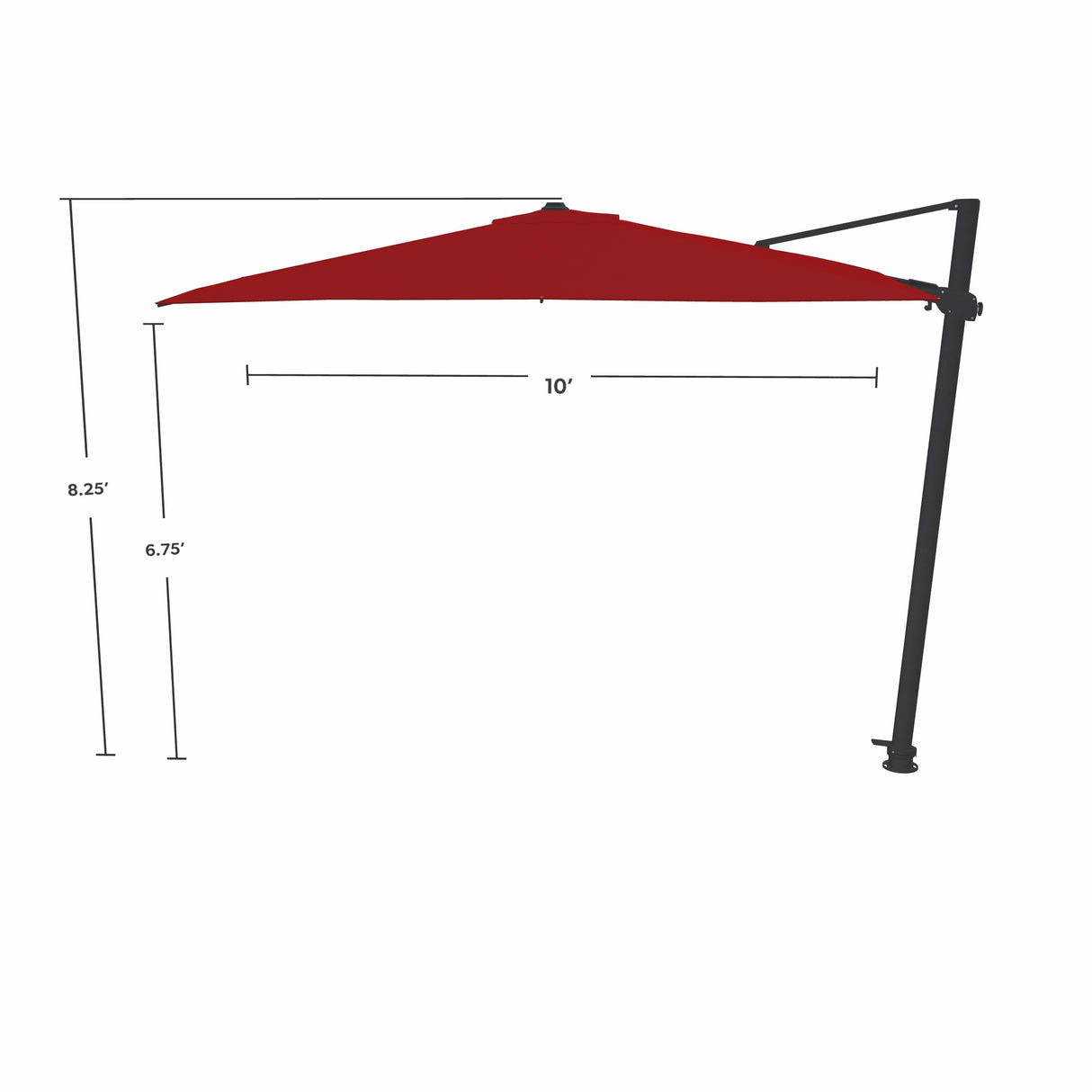 Parasol Cantilever Treasure Garden AG25T 10’ Carré Rouge | Parasol Déporté 360° avec Inclinaison