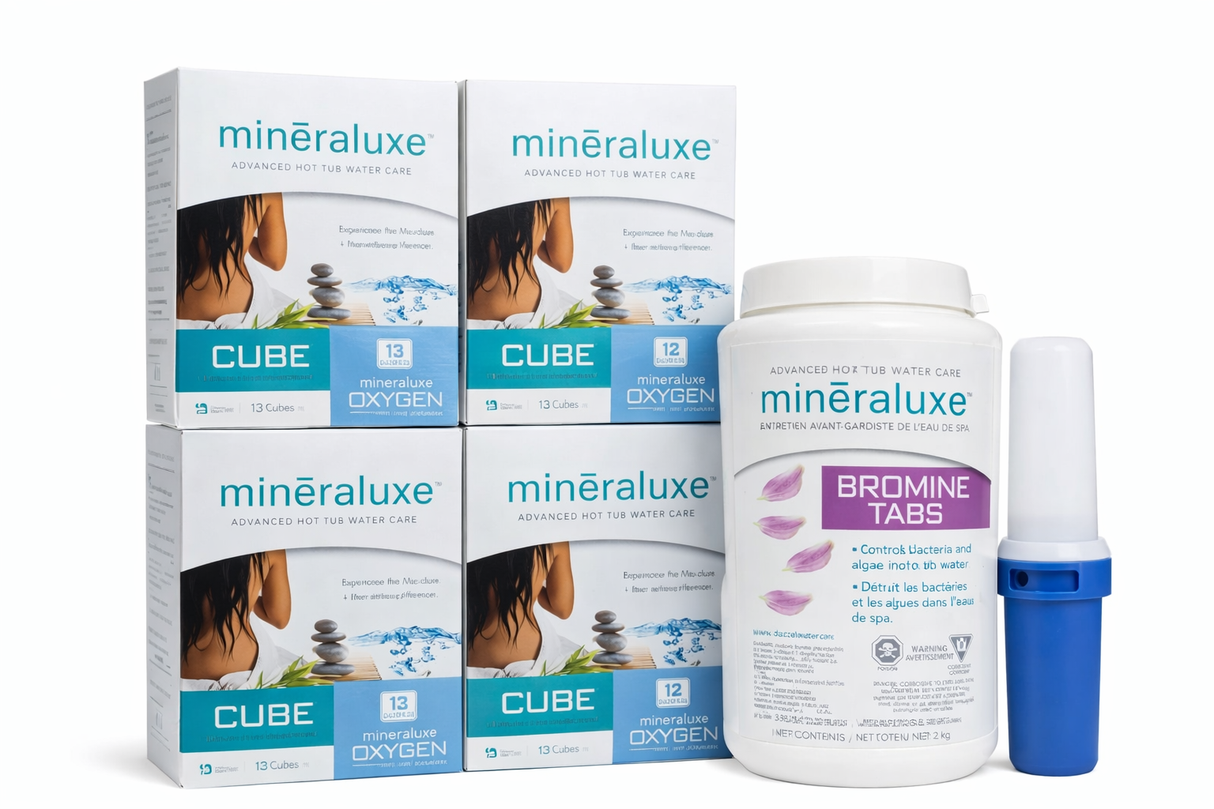 Ensemble annuel Minéraluxe Brome pour spa – Traitement complet 12 mois avec pastilles 2 kg et flotteur