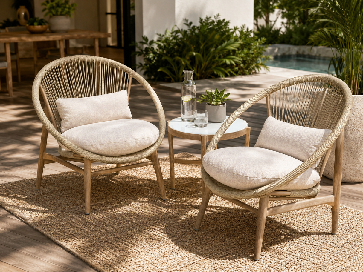 Ensemble de 2 fauteuils lounge et table d'appoint MOSS – Mobilier extérieur