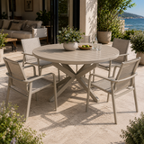 Table extérieure ronde extensible LIORA par Moss | Aluminium couleur sable