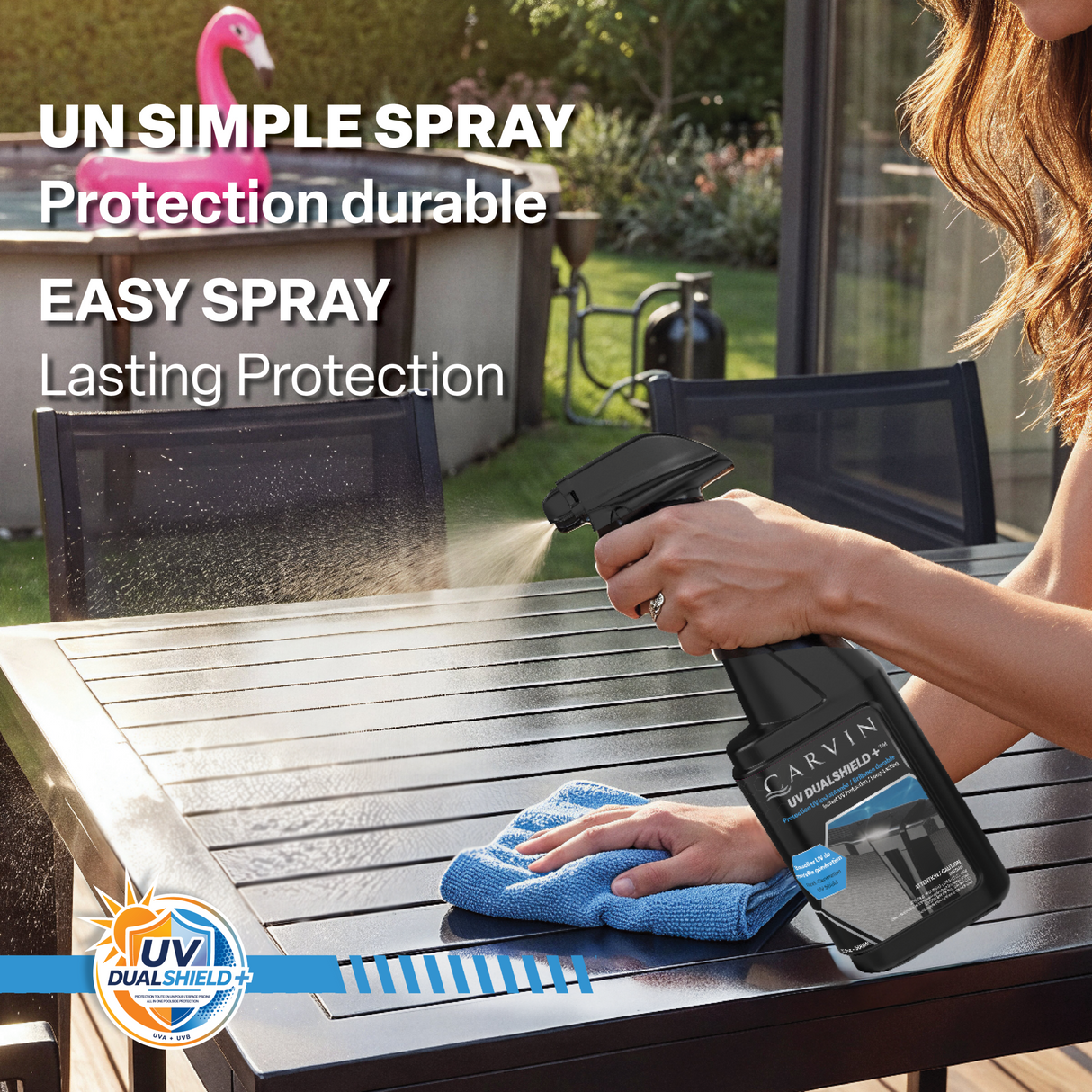 Carvin UV DualShield+ 500 ml – Protecteur UV pour surfaces de piscine et mobilier extérieur