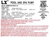 LX Pump 1HP 2-Speed 48WUA1001C-II 115V 48 Fr 2 Inch